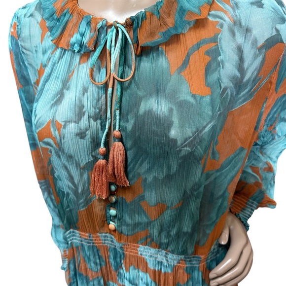 Anthropologie The Marais Printed Chiffon Maxi Dress Tiered Ruffle Ties Tassel MP - Picture 6 of 7
